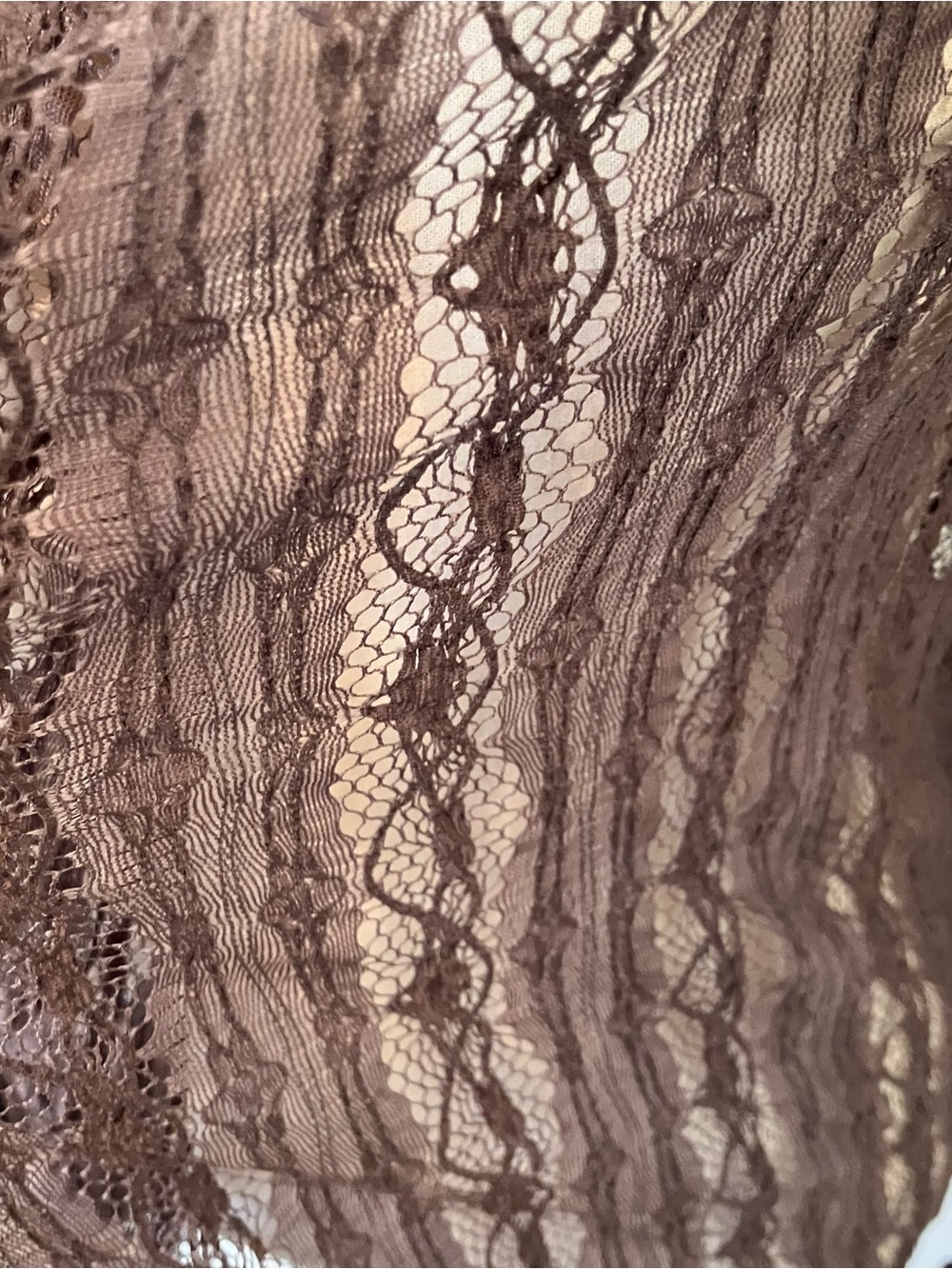 Women’s Sheer L Brown Lace Open Cardigan Y2K Forest Fairy Grunge Stretchy - Picture 2 of 8